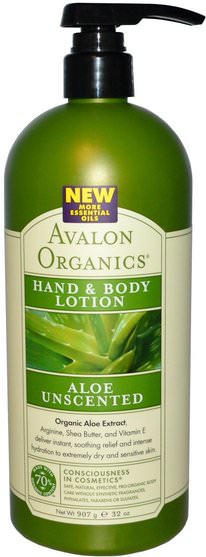 健康 - Avalon Organics, Hand & Body Lotion, Aloe Unscented, 32 oz (907 g)