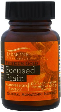 Etherium Gold, Focused Brain, 1 oz Powder (28.3 g) by Harmonic Innerprizes, 補充劑，礦物質，單原子礦物質，醚 HK 香港