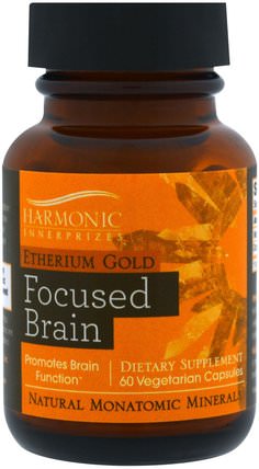 Etherium Gold, Focused Brain, 60 Vegetarian Capsules by Harmonic Innerprizes, 補充劑，礦物質，單原子礦物質，醚 HK 香港