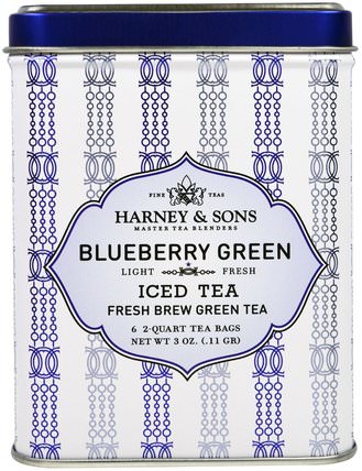 Blueberry Green Iced Tea, 6 - 2 Quart Tea Bags, 3 oz (0.11 g) by Harney & Sons, 補充劑，抗氧化劑，綠茶 HK 香港