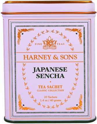 Japanese Sencha Tea Sachet, 20 Sachets, 1.4 oz ( 40 g) by Harney & Sons, 食物，涼茶，煎茶，補品，抗氧化劑，綠茶 HK 香港