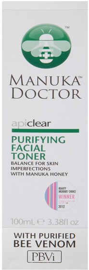 健康，痤瘡，皮膚類型的粉刺容易皮膚，美容，面部調色劑 - Manuka Doctor, Apiclear, Purifying Facial Toner, 3.38 fl oz (100 ml)