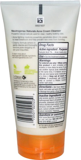 健康，粉刺，皮膚型痘痘皮膚，美容，水楊酸 - Neutrogena, Acne Cream Cleanser, 5 fl oz (147 ml)