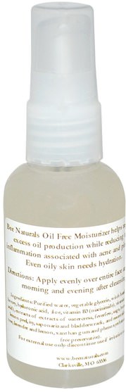 健康，痤瘡，困擾皮膚類型的粉刺容易發生皮膚 - Bee Naturals, Oil Free Moisturizer, 2 fl oz