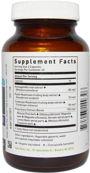 健康，腎上腺支持 - Gaia Herbs, Adrenal Health, Nightly Restore, 120 Vegan Liquid Phyto-Caps
