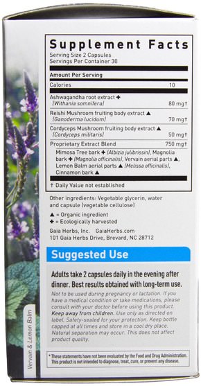 健康，腎上腺支持 - Gaia Herbs, Adrenal Health, Nightly Restore, 60 Vegan Liquid Phyto-Caps