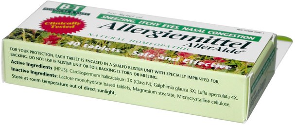 健康，過敏，過敏，補品，順勢療法過敏 - Boericke & Tafel, Allergy Relief, Allergiemittel AllerAide, 40 Tablets