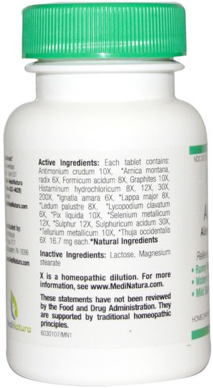 健康，過敏，過敏，補品，順勢療法過敏 - MediNatura, BHI, Allergy, 100 Tablets