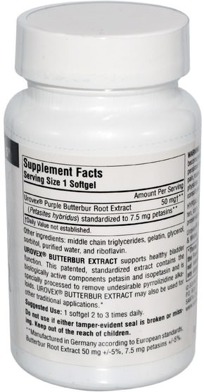 健康，過敏，蜂斗菜，頭痛 - Source Naturals, Urovex Butterbur Extract, 60 Softgels