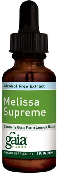健康，注意力缺陷障礙，添加，adhd，腦 - Gaia Herbs, Melissa Supreme, Alcohol-Free Extract, 2 fl oz (60 ml)