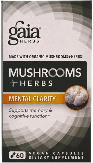 健康，注意力缺陷障礙，添加，adhd，腦 - Gaia Herbs, Mushroom + Herbs, Mental Clarity, 60 Vegan Capsules