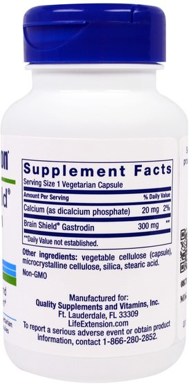 健康，注意力缺陷障礙，添加，adhd，腦 - Life Extension, Brain Shield Gastrodin, 300 mg, 60 Veggie Caps