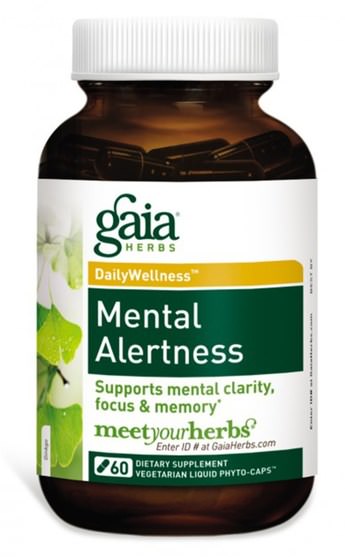 健康，注意力缺陷障礙，添加，adhd，大腦，記憶，草藥，銀杏葉 - Gaia Herbs, DailyWellness, Mental Alertness, 60 Vegetarian Liquid Phyto-Caps