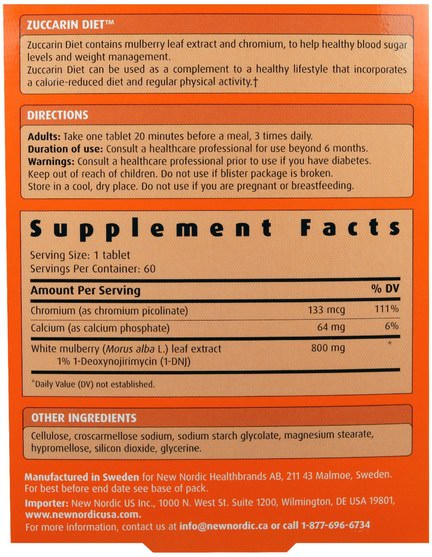 健康，血糖 - New Nordic US Inc, Zuccarin Diet, 60 Tablets