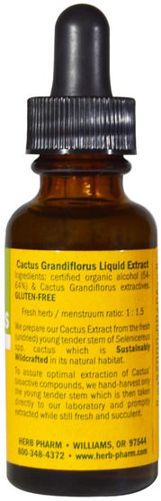 健康，血糖，胭脂仙人掌（仙人掌仙人掌） - Herb Pharm, Cactus Grandiflorus, 1 fl oz (29.6 ml)