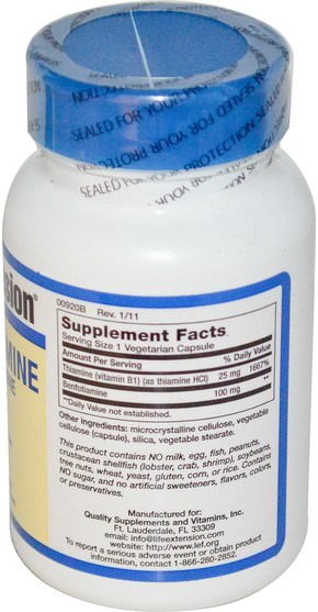 健康，血糖，補充劑，benfotiamine - Life Extension, Benfotiamine, with Thiamine, 100 mg, 120 Veggie Caps