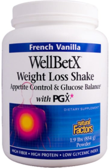 健康，血糖，補品，纖維，pgx - Natural Factors, WellBetX, Weight Loss Shake, French Vanilla, 1.9 lbs (854 g)