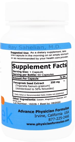 健康，血糖支持，胡蘆巴 - Advance Physician Formulas, Fenugreek Extract, 350 mg, 60 Capsules