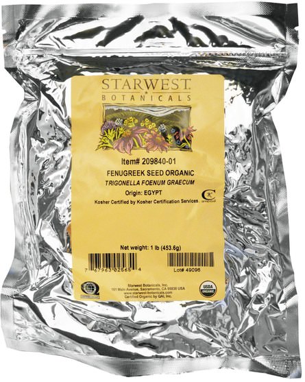 健康，血糖支持，胡蘆巴，食物，香料和調味料 - Starwest Botanicals, Fenugreek Seed Organic 1 lb (453.6 g)