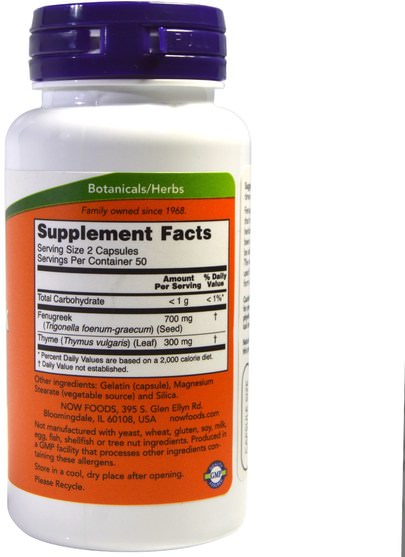 健康，血糖支持，胡蘆巴，草藥，百里香 - Now Foods, Fenugreek & Thyme, 350 mg/150 mg, 100 Capsules