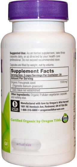 健康，血糖支持，胡蘆巴 - Oregons Wild Harvest, Fenugreek, Non-GMO, 90 Vegetarian Capsules