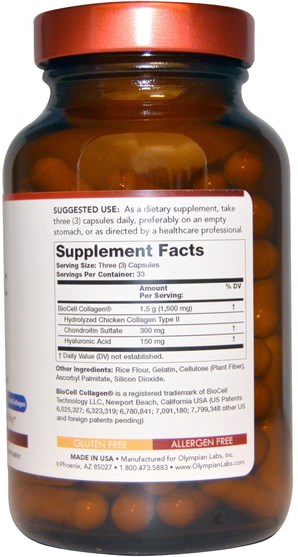 健康，骨骼，骨質疏鬆症，膠原蛋白，美容，抗衰老，透明質酸 - Olympian Labs Hyaluronic Acid, 150 mg, 100 Veggie Caps