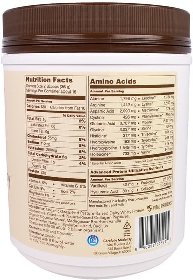 健康，骨骼，骨質疏鬆症，膠原蛋白 - Vital Proteins, Collagen Whey, Vanilla & Coconut Water, 20 oz (567 g)
