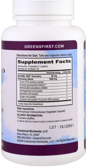 健康，骨骼，骨質疏鬆症，關節健康，炎症 - Greens First, Relief First, A Natural COX-2 Inhibitor, 550 mg, 120 Capsules