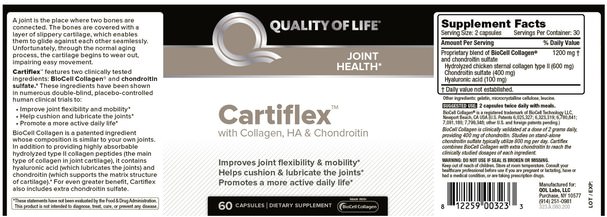 健康，骨骼，骨質疏鬆症，關節健康，女性，透明質酸 - Quality of Life Labs, Cartiflex, 60 Capsules