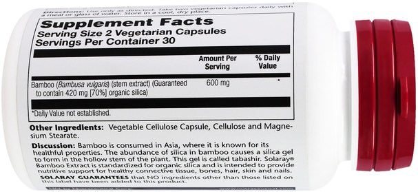 健康，骨骼，骨質疏鬆症 - Solaray, Bamboo, Extract, 300 mg, 60 Veggie Caps