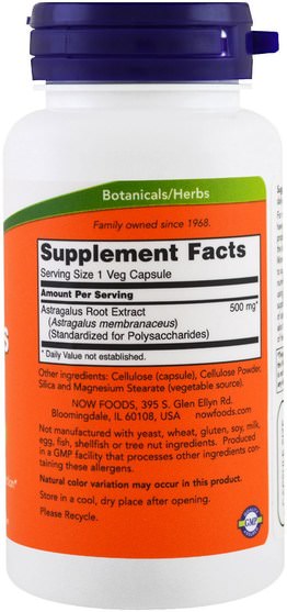 健康，感冒和病毒，黃芪 - Now Foods, Astragalus Extract, 500 mg, 90 Veggie Caps