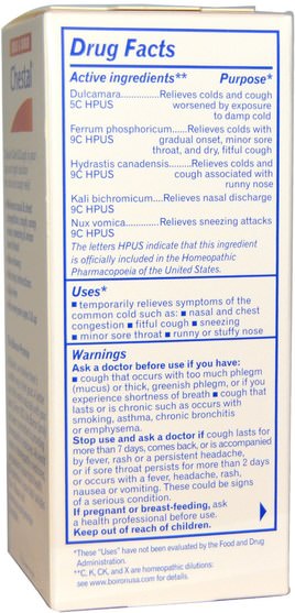 健康，感冒流感和病毒，止咳糖漿，補品，順勢療法咳嗽感冒和流感 - Boiron, Chestal, Cold & Cough, 6.7 fl oz (200 ml)