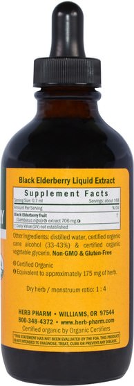健康，感冒流感和病毒，接骨木（接骨木） - Herb Pharm, Black Elderberry, 4 fl oz (120 ml)