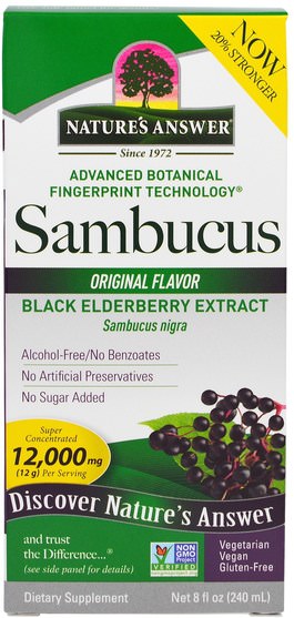 健康，感冒流感和病毒，接骨木（接骨木） - Natures Answer, Sambucus, Original Flavor, 12.000 mg, 8 fl oz (240 ml)
