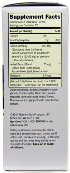 健康，感冒流感和病毒，接骨木（接骨木） - Natures Way, Sambucus, NightTime, Standardized Elderberry, 4 fl oz (120 ml)