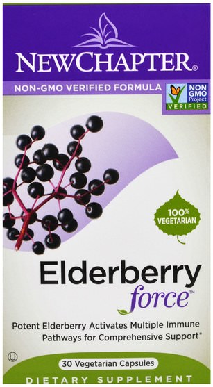 健康，感冒流感和病毒，接骨木（接骨木） - New Chapter, Elderberry Force, 30 Veggie Caps