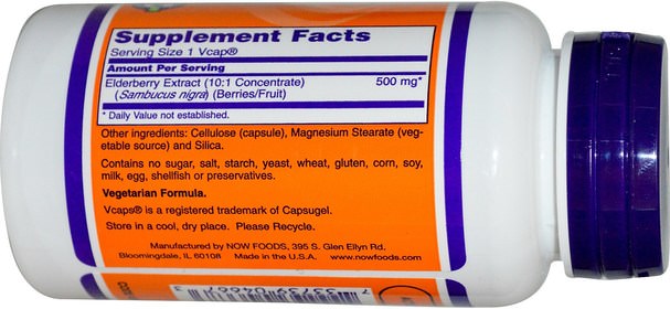 健康，感冒流感和病毒，接骨木（接骨木） - Now Foods, Elderberry, 500 mg, 60 Veg Capsules