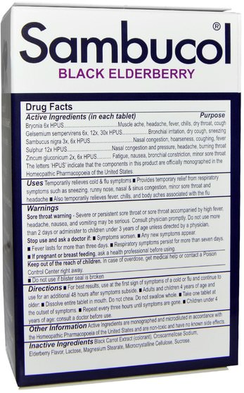 健康，感冒流感和病毒，接骨木（接骨木） - Sambucol, Black Elderberry, Cold & Flu Relief, 30 Quick Dissolve Tablets