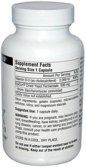 健康，感冒和病毒，epicor - Source Naturals, EpiCor with Vitamin D-3, 500 mg, 120 Capsules