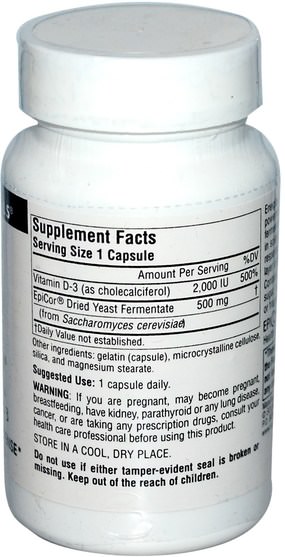 健康，感冒和病毒，epicor - Source Naturals, EpiCor with Vitamin D-3, 500 mg, 30 Capsules
