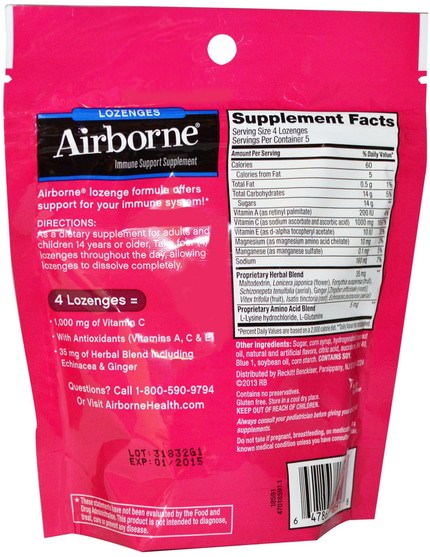 健康，感冒和病毒，免疫系統 - AirBorne, Blast of Vitamin C, Berry, 20 Individually Wrapped Lozenges