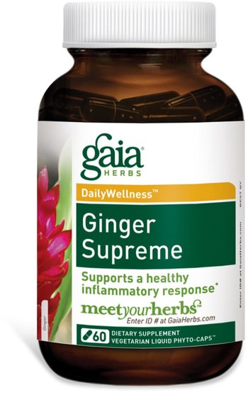健康，感冒和病毒，免疫系統 - Gaia Herbs, DailyWellness, Ginger Supreme, 60 Vegetarian Liquid Phyto-Caps