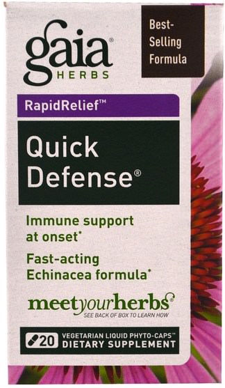 健康，感冒和病毒，免疫系統 - Gaia Herbs, Quick Defense, 20 Vegetarian Liquid Phyto-Caps