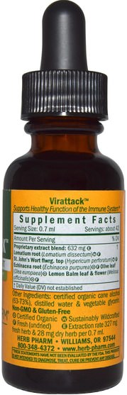 健康，感冒和病毒，免疫系統 - Herb Pharm, Virattack, 1 fl oz (30 ml)