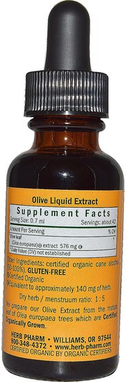 健康，感冒流感和病毒，橄欖葉 - Herb Pharm, Whole Leaf Olive, 1 fl oz (30 ml)
