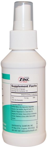 健康，感冒流感和病毒，喉嚨護理噴霧，感冒和流感 - Quantum Health, Thera Zinc Spray with Immune Boosting Nutrients, Peppermint Clove Flavor, 4 fl oz (120 ml)
