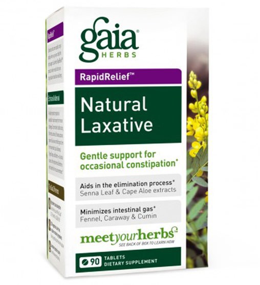 健康，便秘，消化，胃 - Gaia Herbs, Rapid Relief, Natural Laxative, 90 Tablets