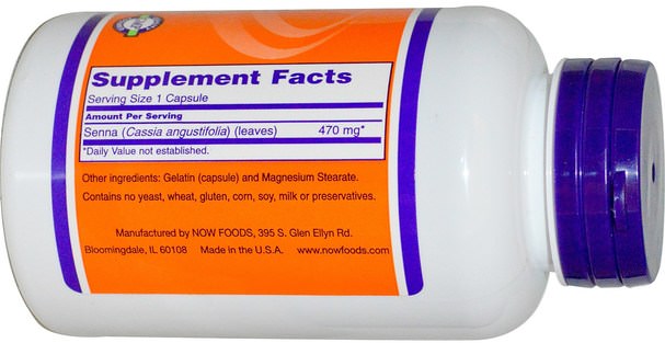 健康，便秘，草藥，番瀉葉 - Now Foods, Senna Leaves, 470 mg, 100 Veg Capsules