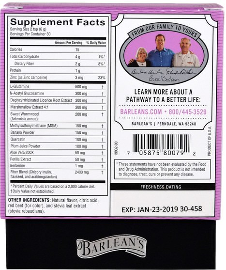 健康，排毒 - Barleans, Intestinal Repair, Mixed Berry Flavor, 6.35 oz (180 g)