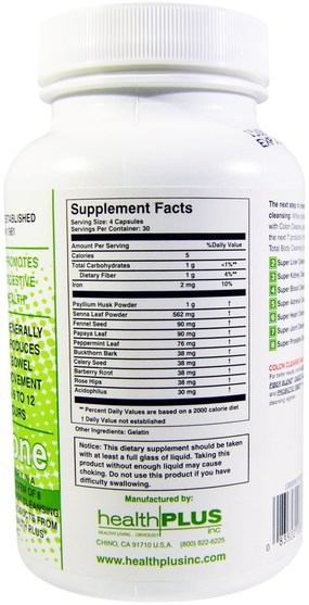 健康，排毒，結腸清洗 - Health Plus Super Colon Cleanse, 500 mg, 120 Capsules